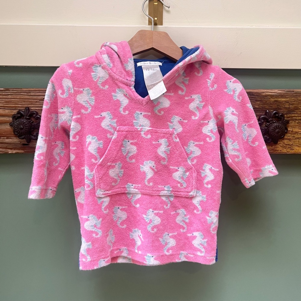 Pottery Barn Kids‎ Pink Seahorse Terry Cloth Hooded Cover Up 12-18m Pullover
